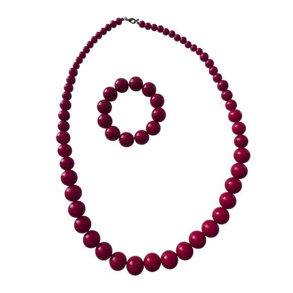 Jewelry - Festive Red Christmas Bubble Necklace and Bracelet Set